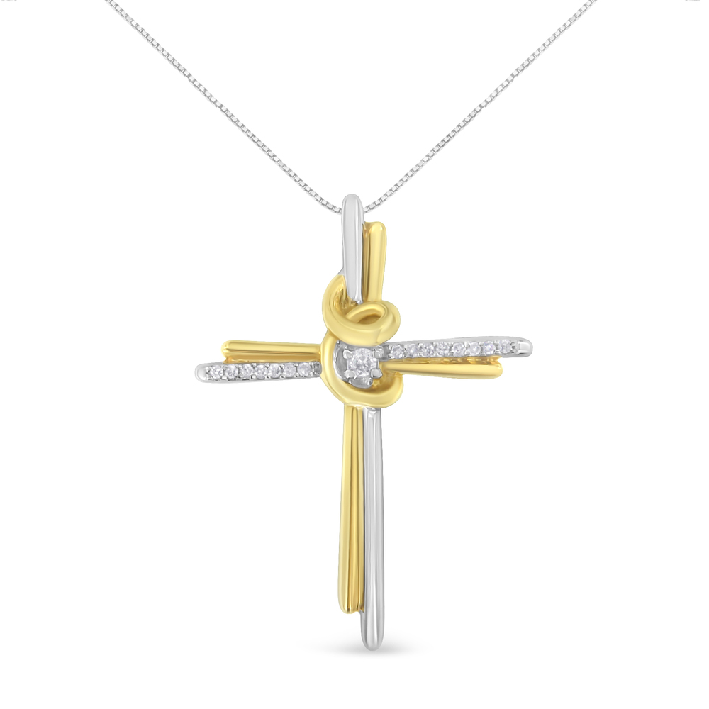 10K Two-Tone Yellow & White Gold Diamond-Accented Cross 18" Pendant Necklace